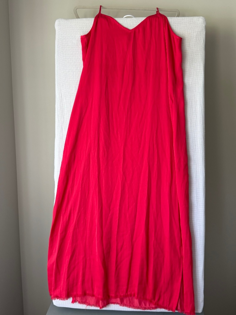 Aerie Cherry Red Slip Dress Long Cami Dress Adjustable Straps Sz M Slit